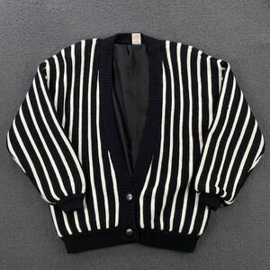 Vintage Cardigan Sweater size 46 Striped Fuzzy Hairy Golden Gate Retro 50s 60s